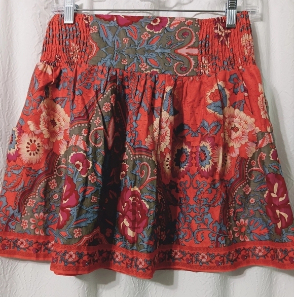 100% Cotton Twenty one Orange floral Mini Skirt Size L with pockets - Picture 2 of 9